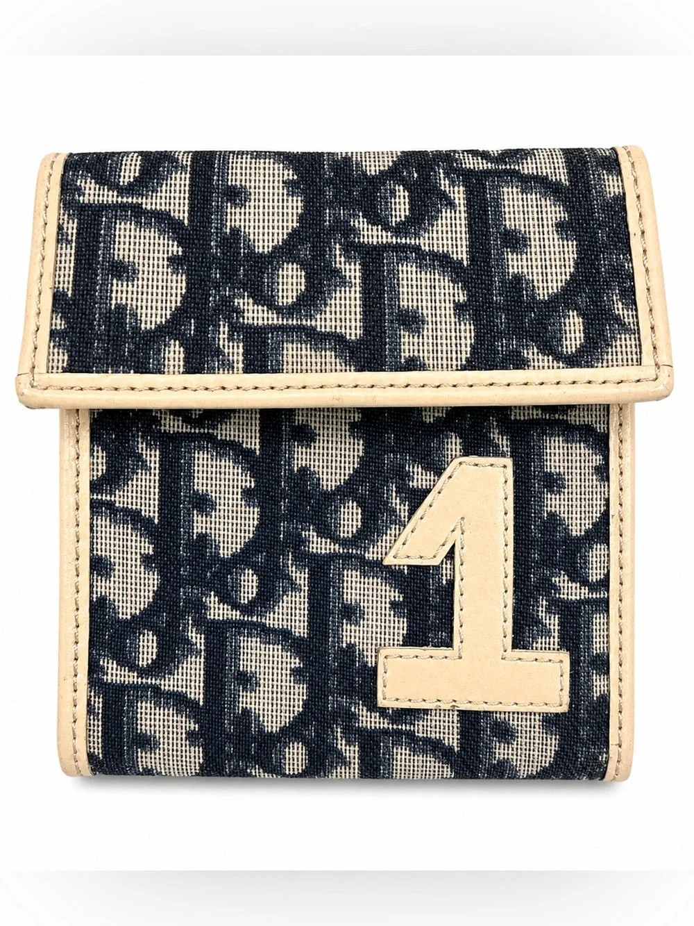 Dior Navy and Beige Monogram Canvas Wallet with Number Patch